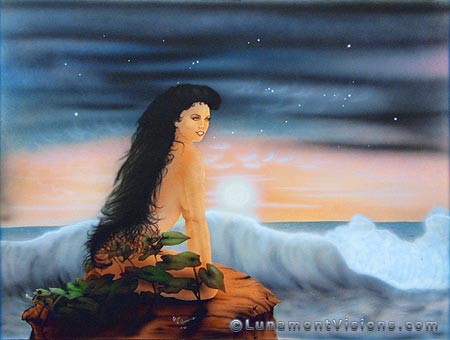 Watercolor Airbrush Painting of Sunset Swim